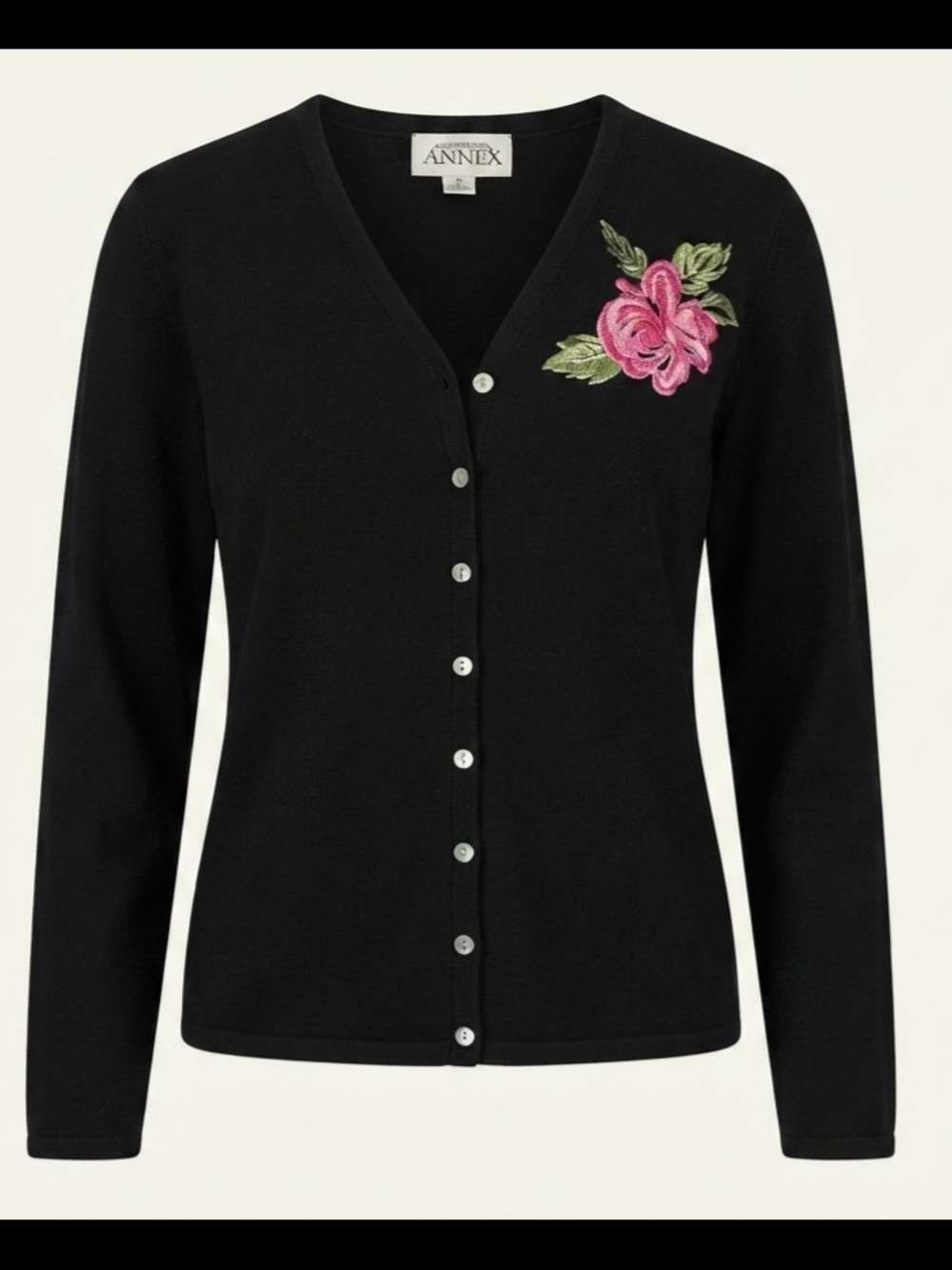 Casual Corner Annex Black Cardigan with Floral Embroidery